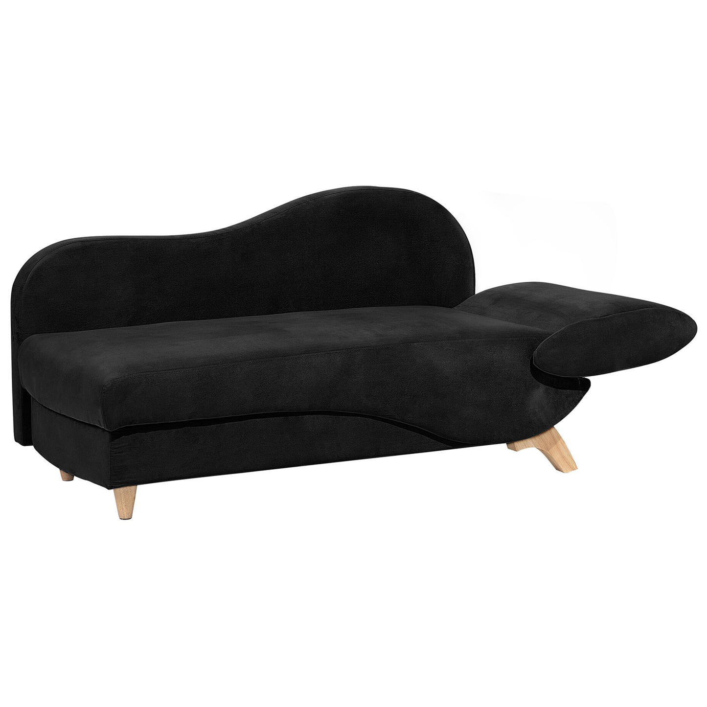 Chaiselongue Samtstoff schwarz mit Bettkasten rechtsseitig MERI