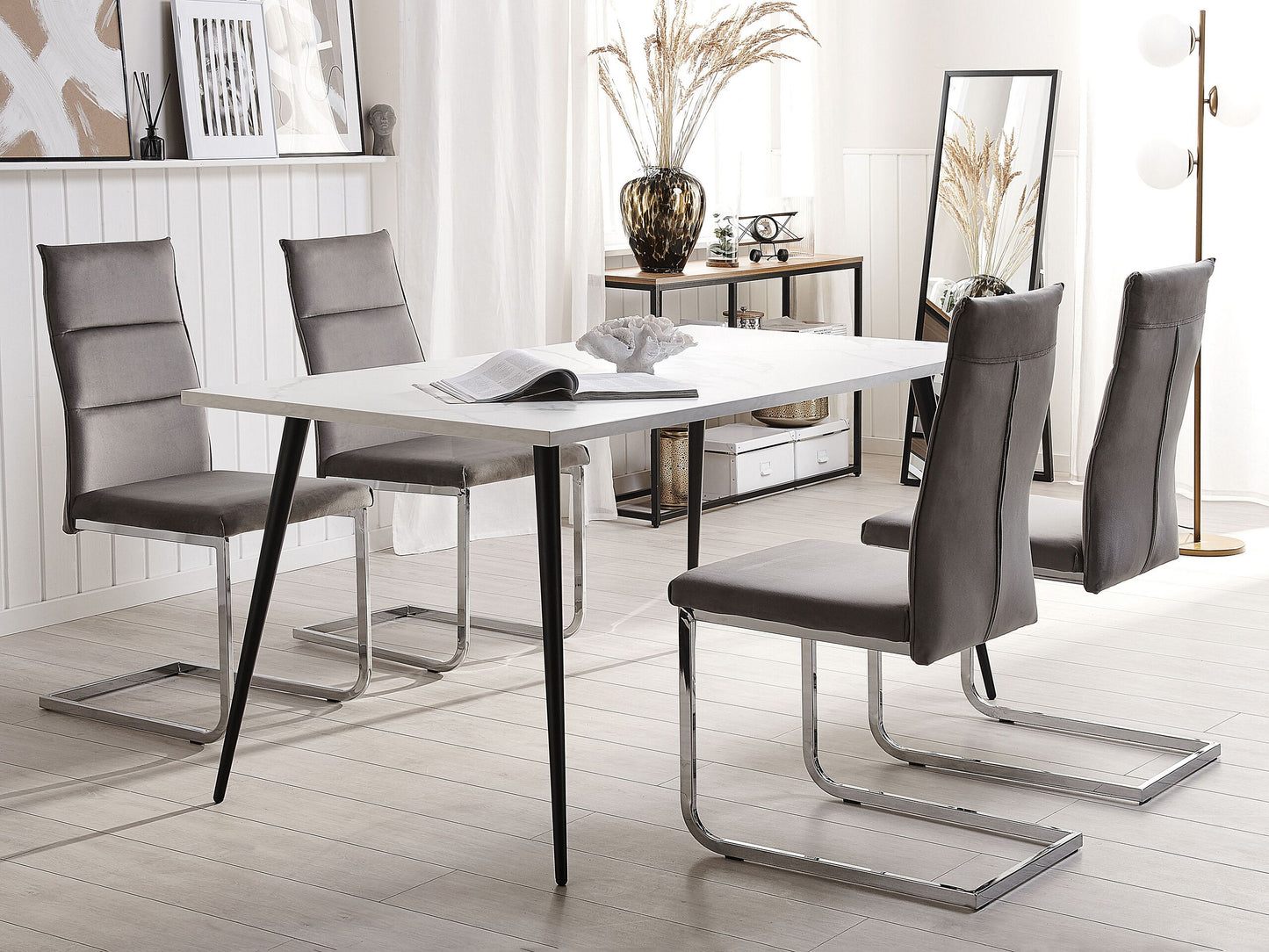 Esszimmerstuhl 2er Set ROCKFORD Samtstoff Grau