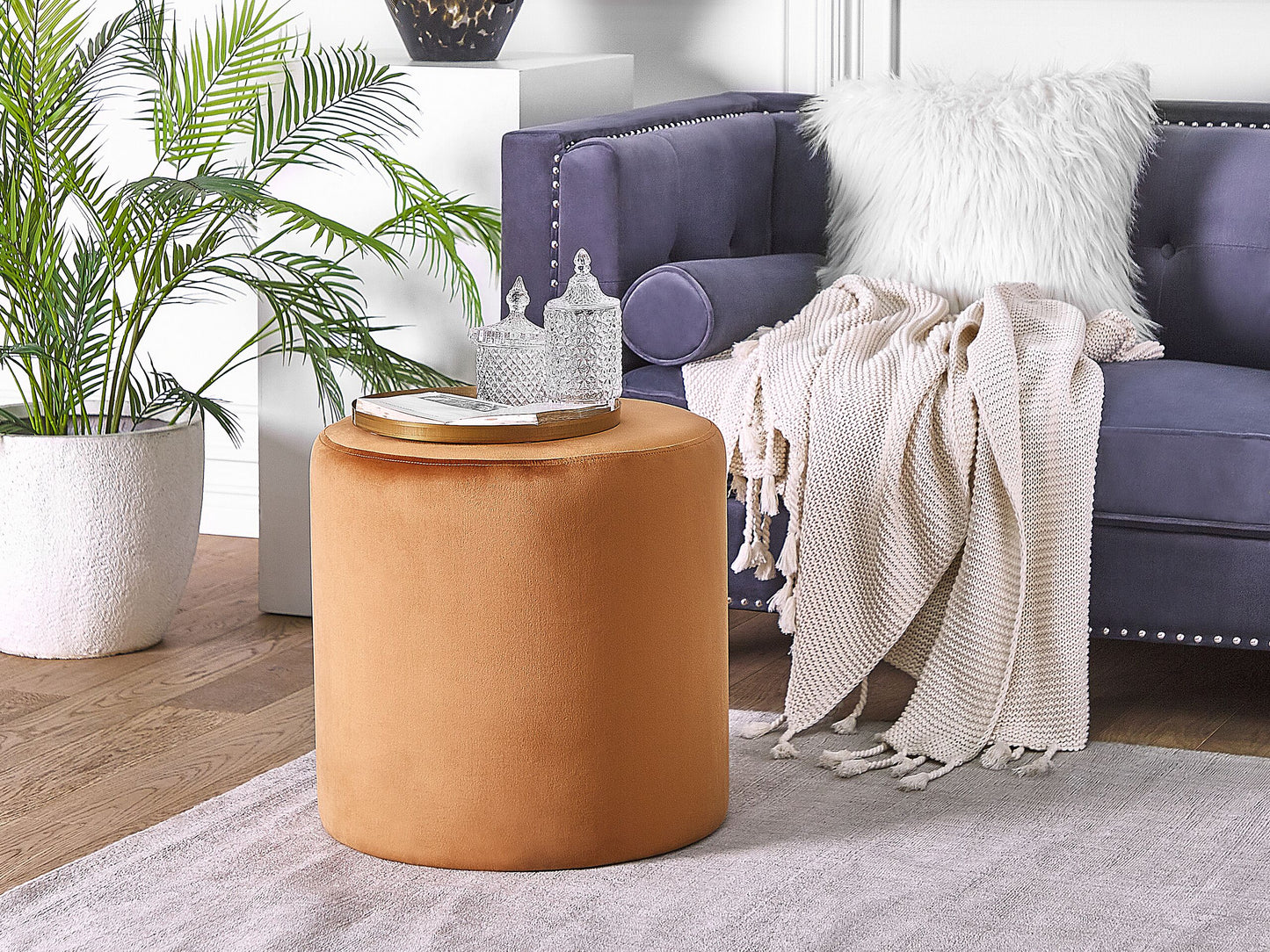 Pouf Samtstoff orange rund ⌀ 47 cm LOVETT
