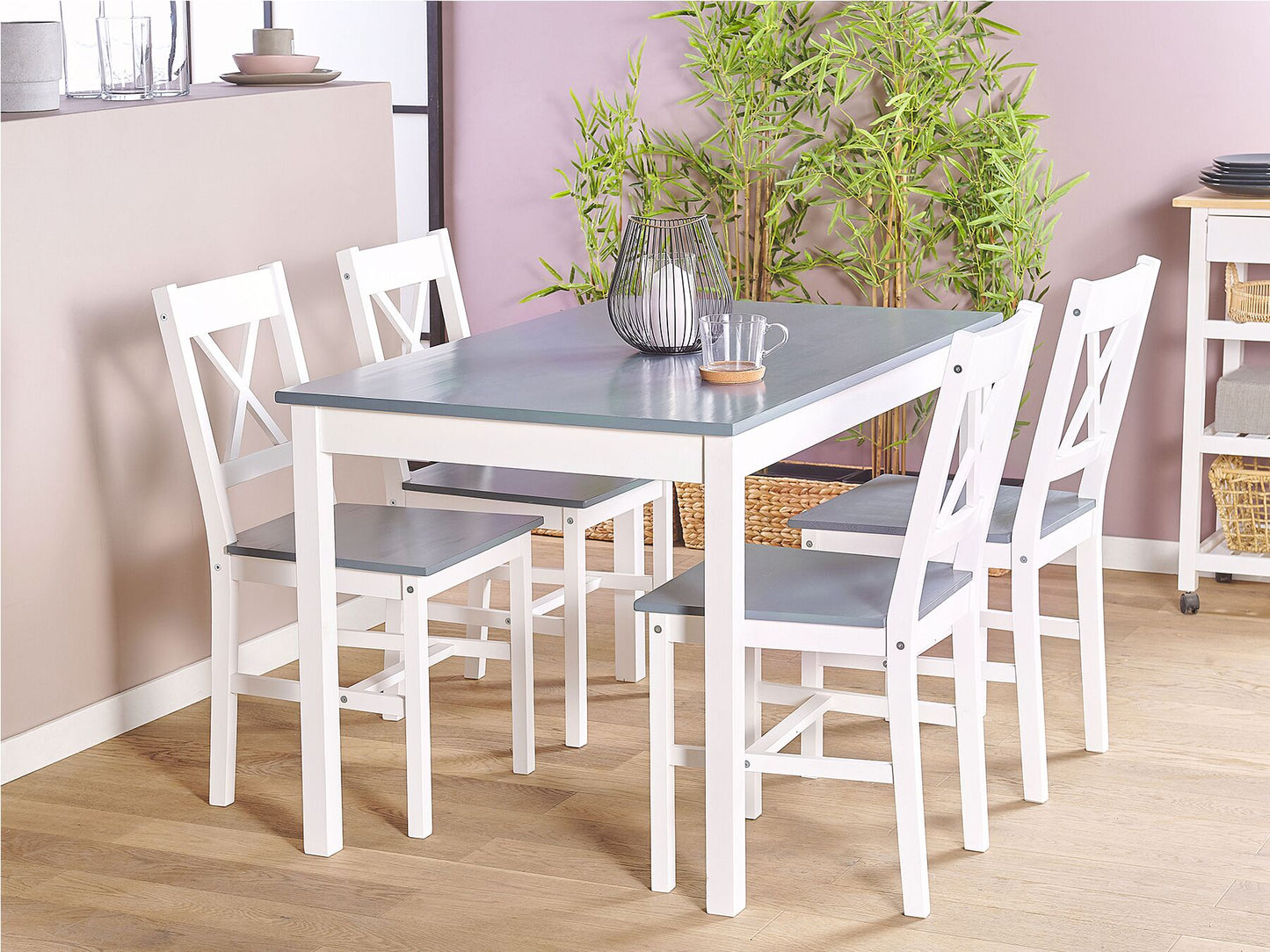 Esszimmer Set MOANA Kiefernholz Weiss 4-Sitzer