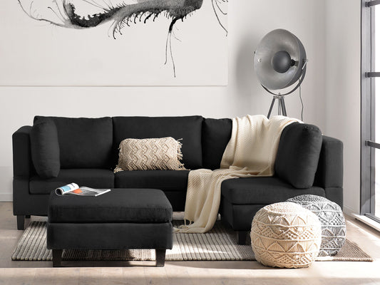 4-Sitzer Ecksofa schwarz linksseitig mit Ottomane FEVIK