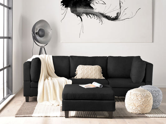 3-Sitzer Sofa Polsterbezug schwarz mit Ottomane FEVIK