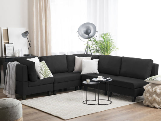 5-Sitzer Ecksofa schwarz linksseitig FEVIK