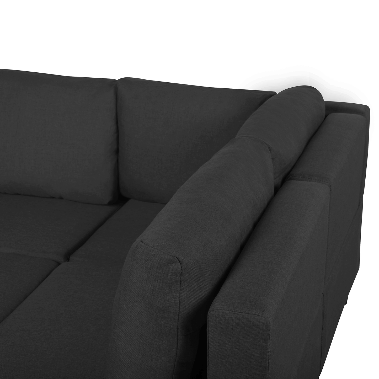 Wohnlandschaft Polsterbezug schwarz 5-Sitzer mit Ottomane FEVIK