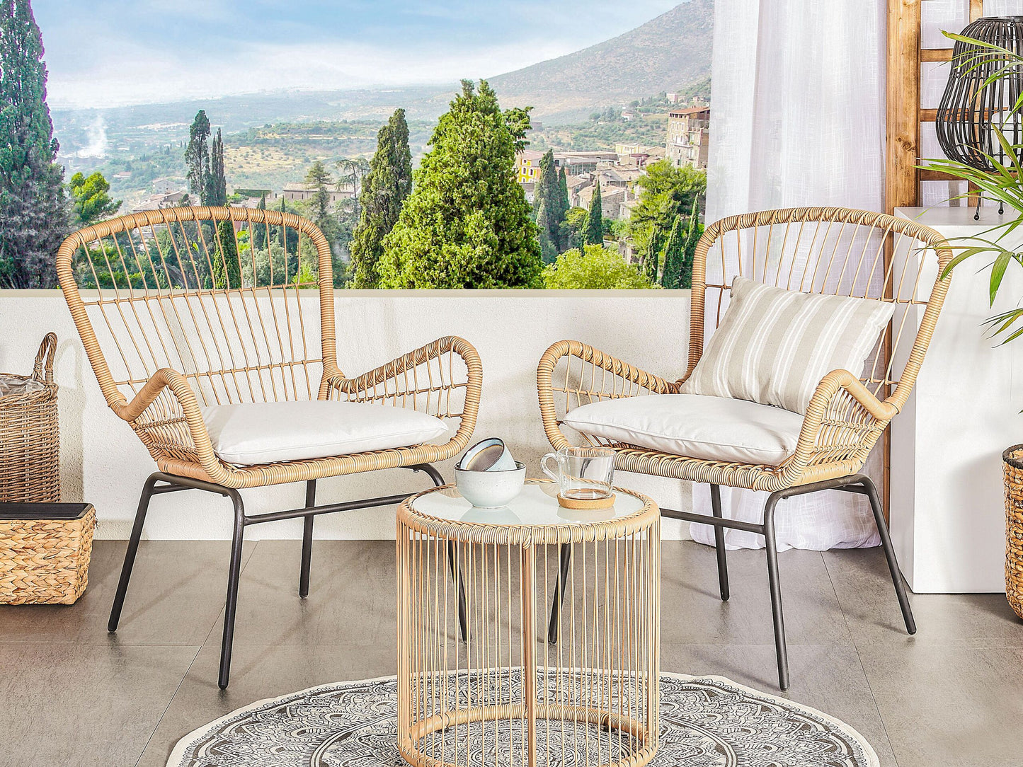 Bistro Set inkl. Kissen LABICO Polyrattan Hellbraun