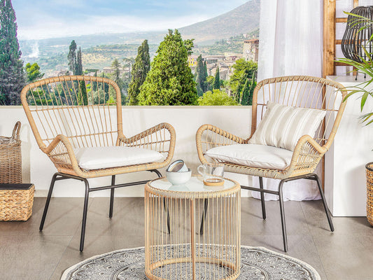 Bistro Set inkl. Kissen LABICO Polyrattan Hellbraun