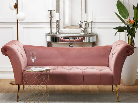 Chaiselongue Samtstoff rosa / gold NANTILLY