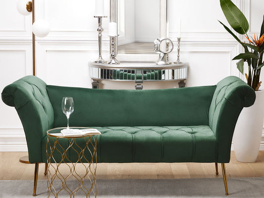 Chaiselongue Samtstoff dunkelgrün / gold NANTILLY