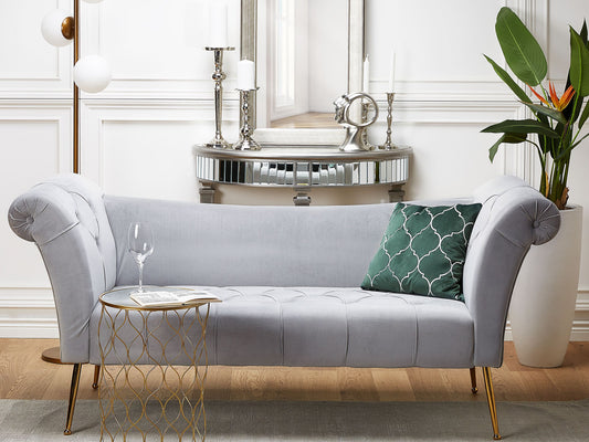 Chaiselongue Samtstoff hellgrau / gold NANTILLY