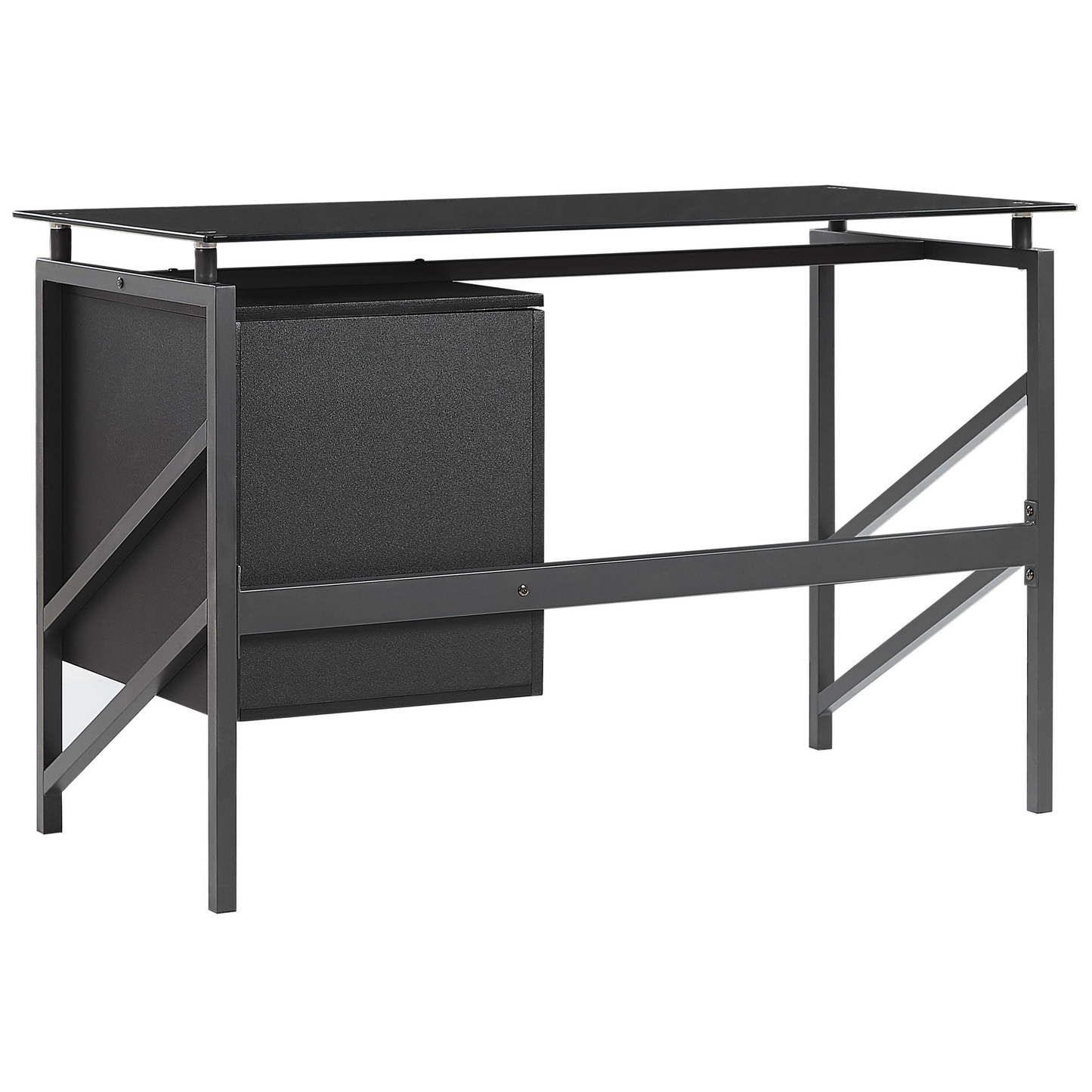 Schreibtisch schwarz Glasplatte 117 x 57 cm 2 Schubladen MORITON