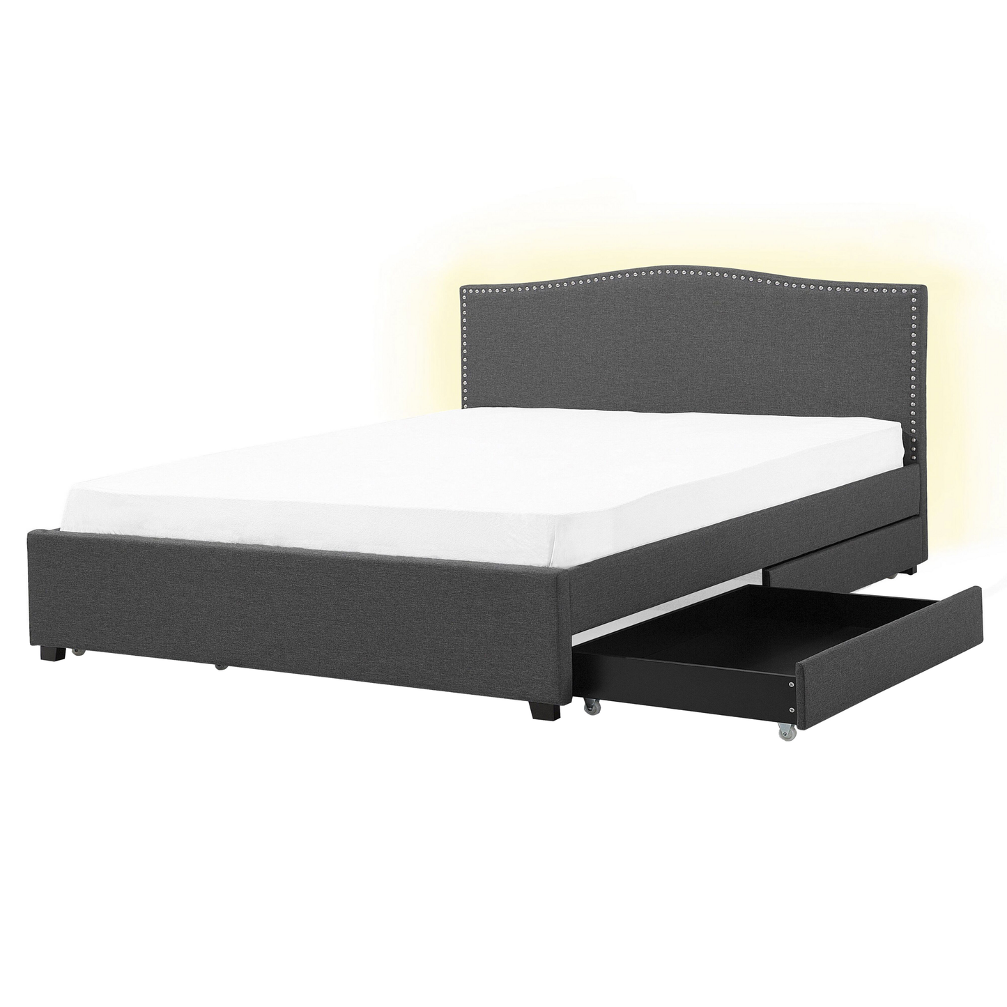 Bett mit Schubladen Stoff MONTPELLIER 160 x 200 cm LED Grau