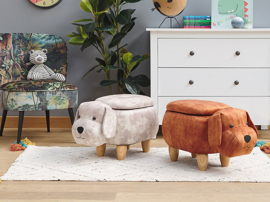 Tierhocker mit Stauraum Samtstoff beige Hundeform DOGGY