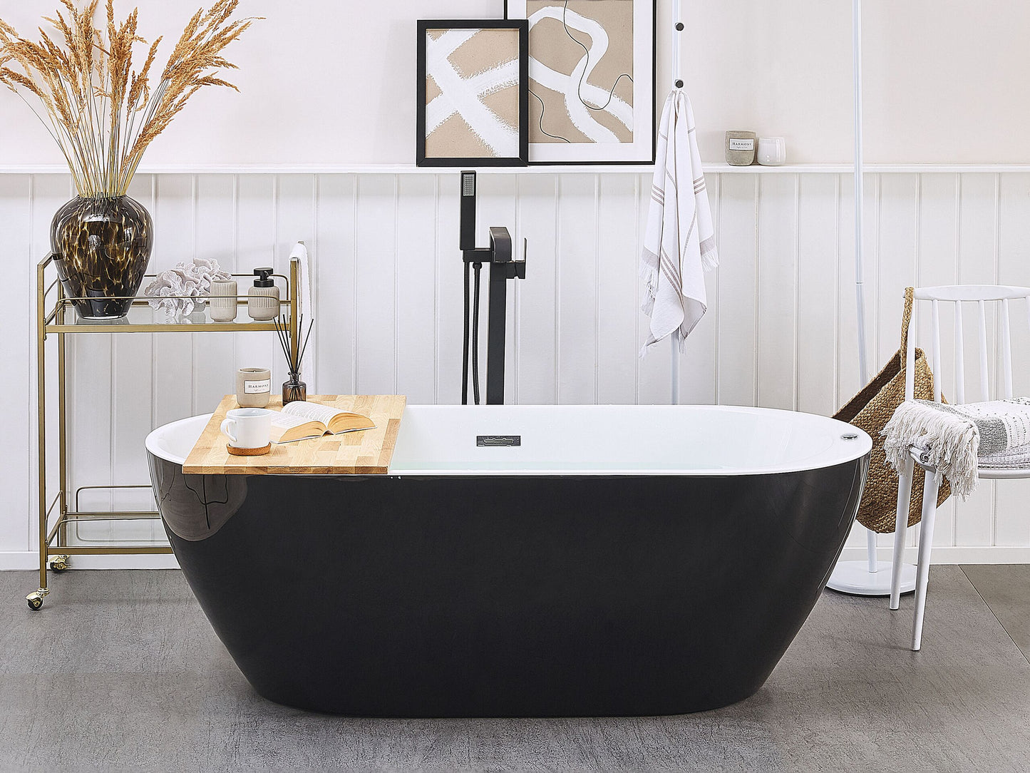Whirlpool Badewanne freistehend schwarz mit LED 170 x 80 cm NEVIS