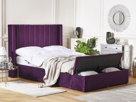 Bett mit Stauraumbank Samtstoff NOYERS 140 x 200 cm Purpur