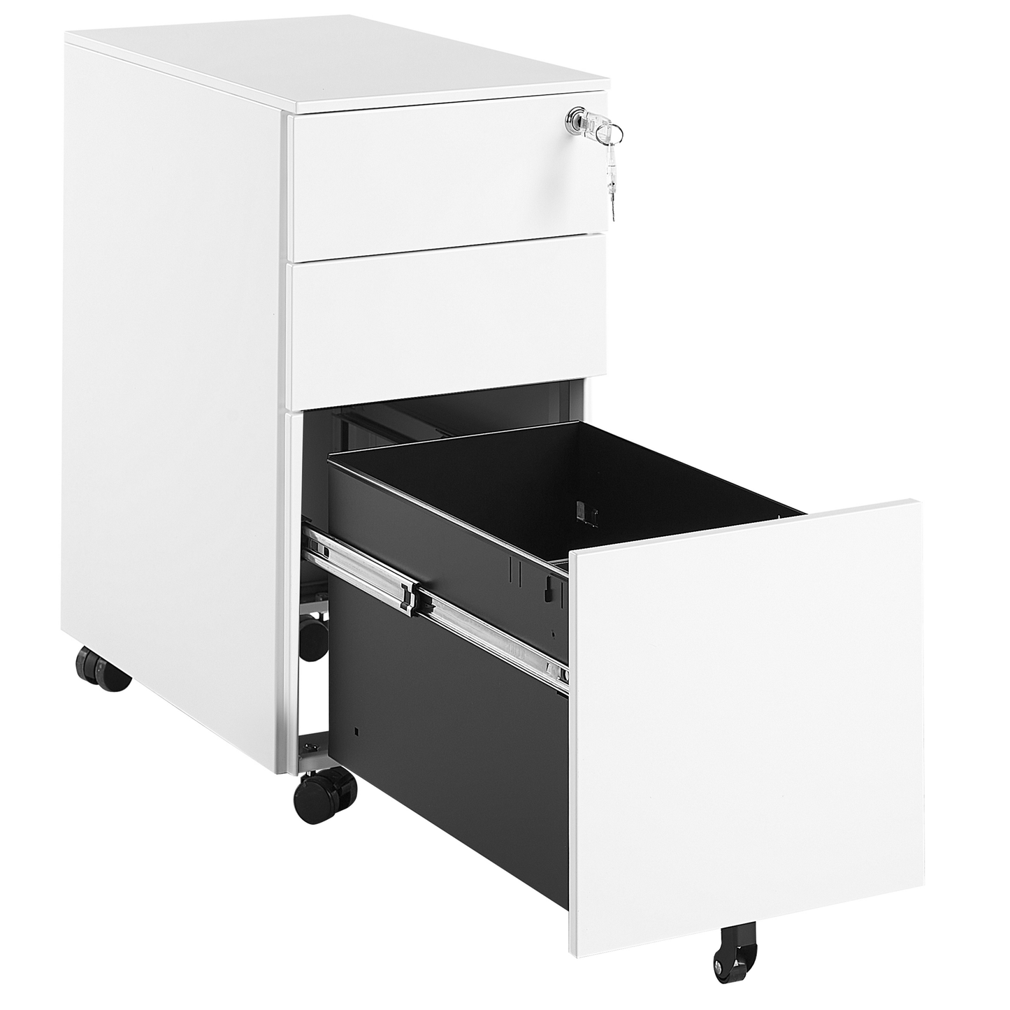 Aktenschrank Metall weiss 3 Schubladen mit Rollen BOLSENA