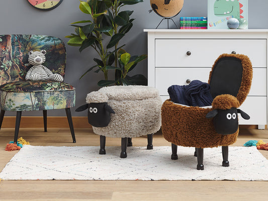 Tierhocker mit Stauraum Felloptik grau Schafform SHEEP