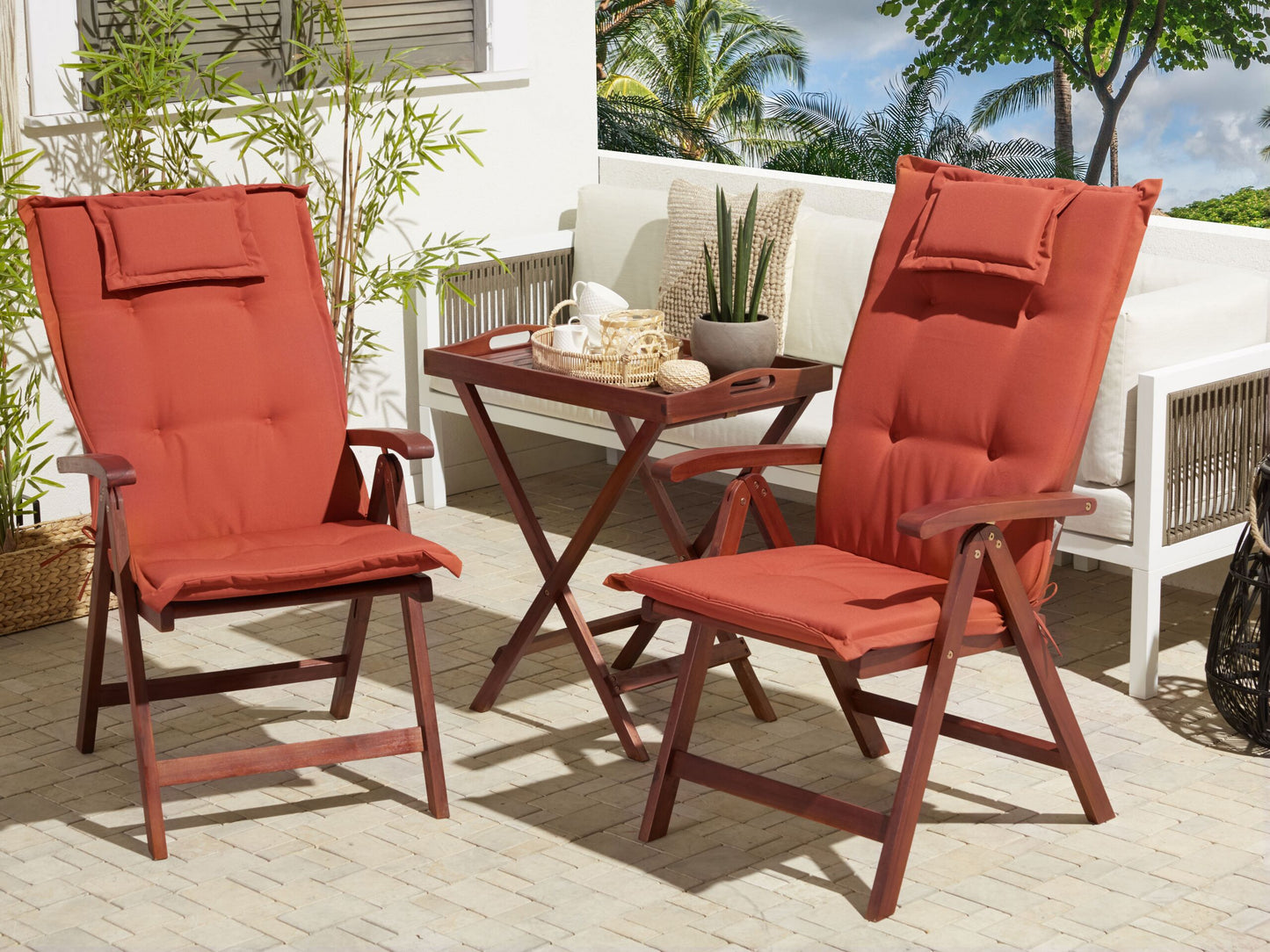 Bistro Set mit Kissen Holz Dunkelrot TOSCANA