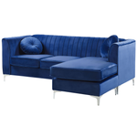 Ecksofa Samtstoff linksseitig marineblau 3-Sitzer TIMRA