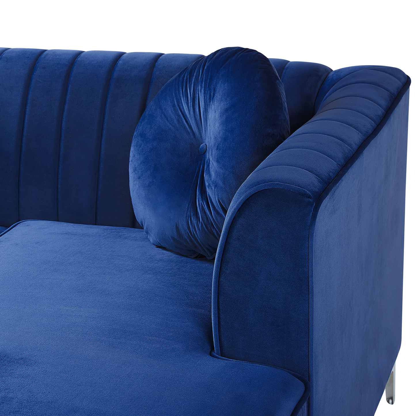 Ecksofa Samtstoff linksseitig marineblau 3-Sitzer TIMRA