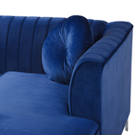 Ecksofa Samtstoff linksseitig marineblau 3-Sitzer TIMRA