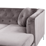 Ecksofa Samtstoff linksseitig grau Chesterfield-Design 3-Sitzer FLEN