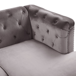 Ecksofa Samtstoff linksseitig grau Chesterfield-Design 3-Sitzer FLEN