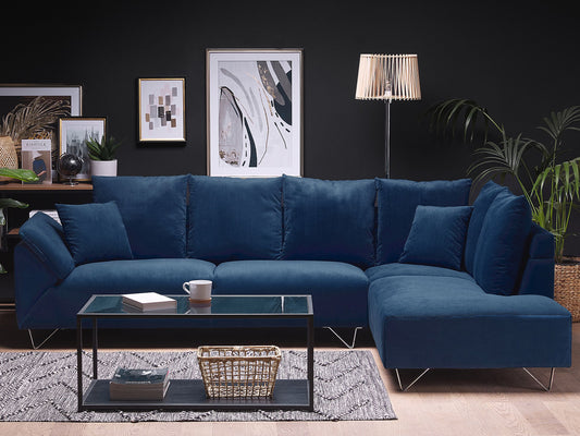 Ecksofa Cord linksseitig marineblau LUNNER