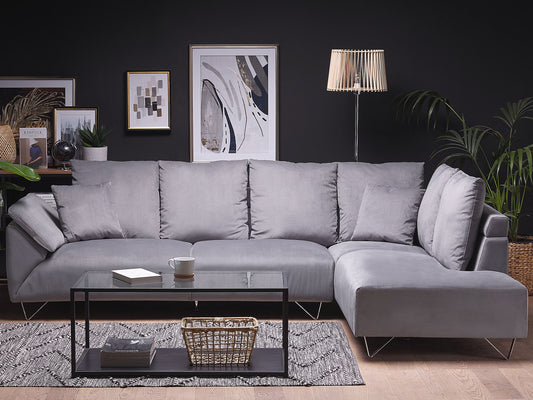 4-Sitzer Ecksofa Cord grau linksseitig LUNNER