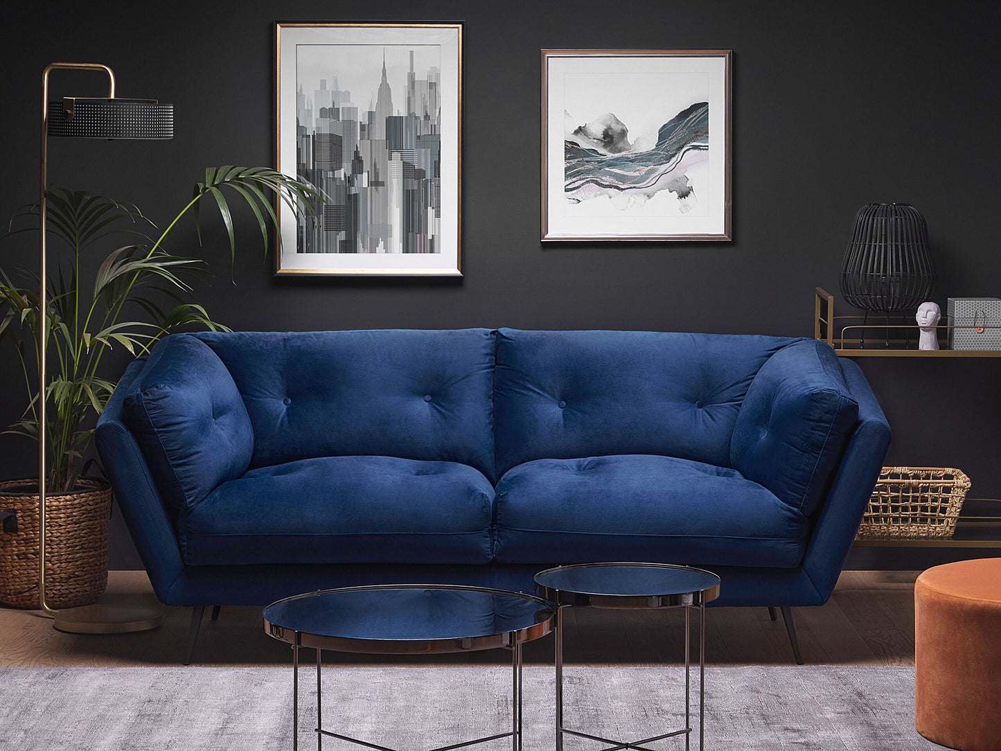 3-Sitzer Sofa Samtstoff marineblau LENVIK