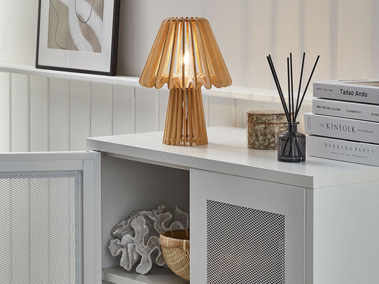 Tischlampe heller Holzfarbton 28 cm Kegelform CLYDE