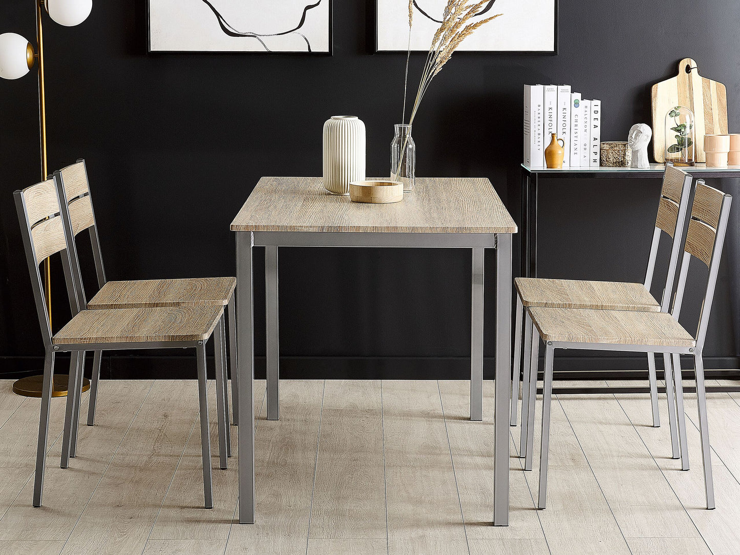 Essgruppe heller Holzfarbton / grau 4-Sitzer 110 x 70 cm BLUMBERG