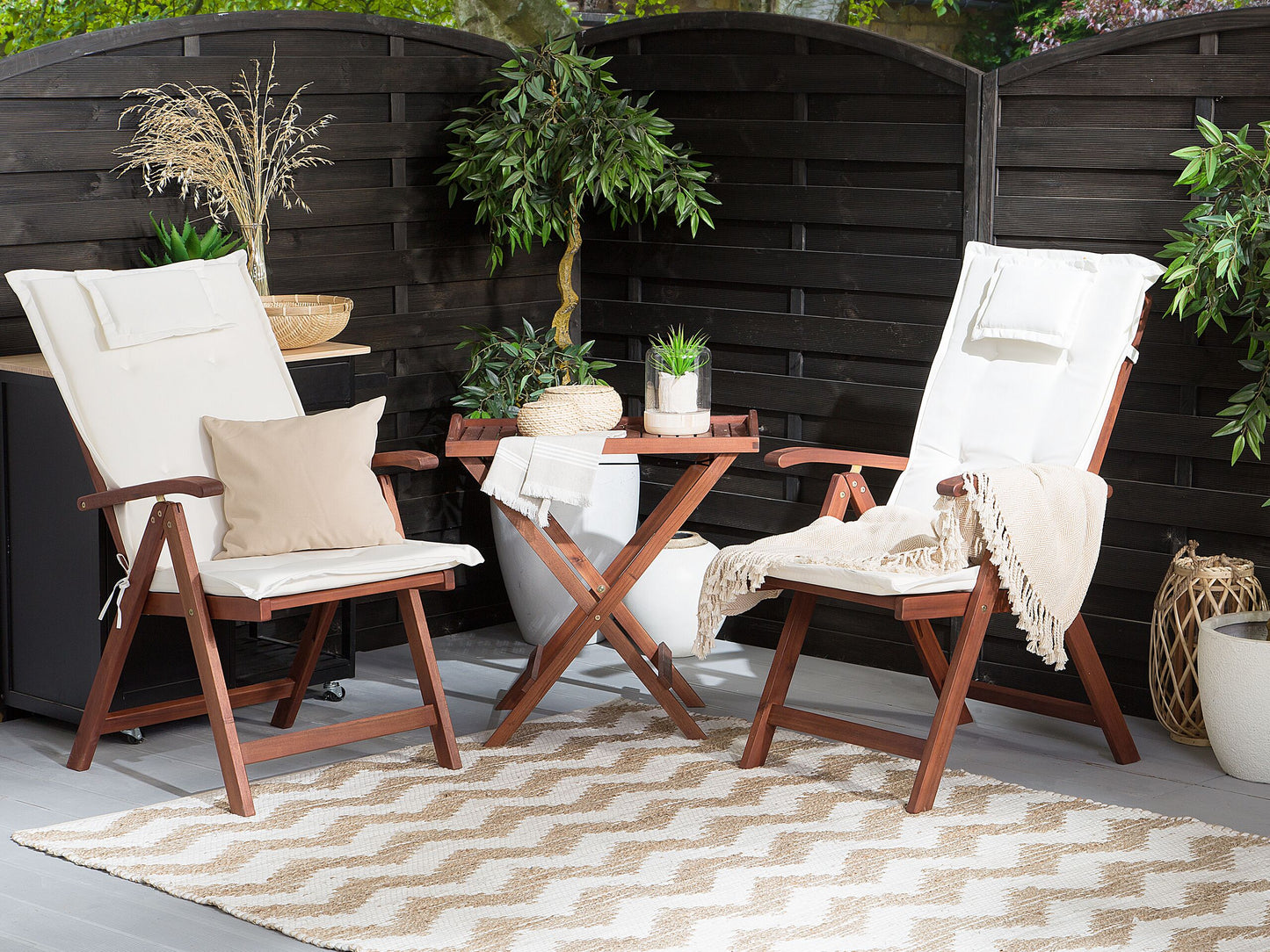 Bistro Set mit Kissen Holz Cremeweiss TOSCANA