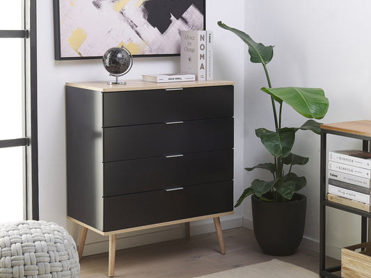 Kommode mit 4 Schubladen WALPI 93 cm Schwarz