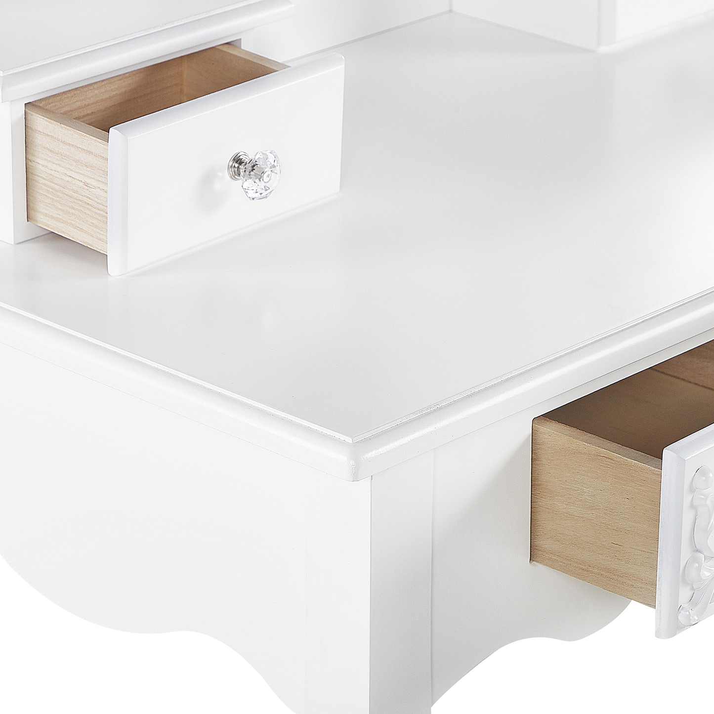 Schminktisch mit ovalem Spiegel Hocker 4 Schubladen weiss AMOUR