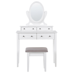 Schminktisch mit ovalem Spiegel Hocker 4 Schubladen weiss LUNE