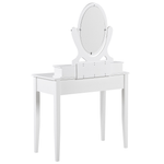 Schminktisch mit ovalem Spiegel Hocker 4 Schubladen weiss LUNE