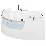 Whirlpool-Badewanne weiss Eckmodell mit LED 201 x 150 cm MANGLE