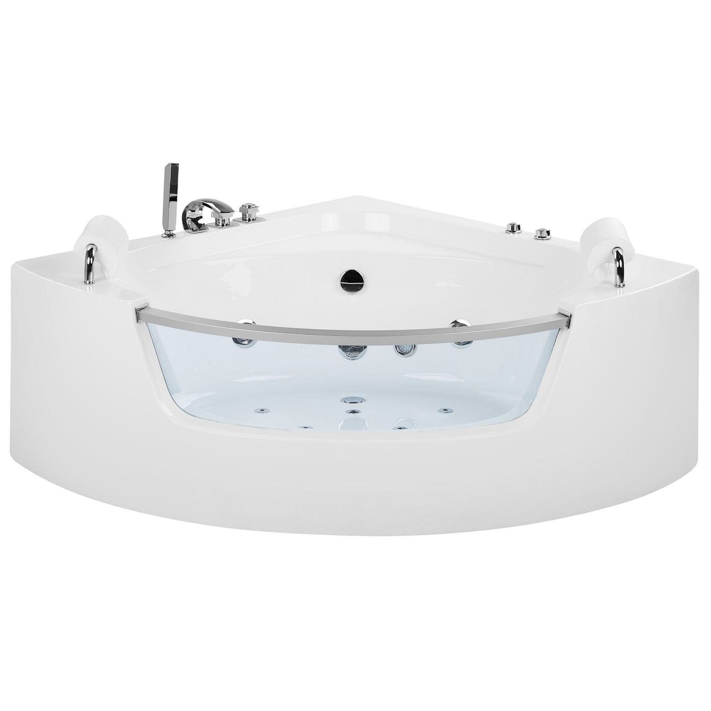 Whirlpool-Badewanne weiss Eckmodell mit LED 201 x 150 cm MANGLE