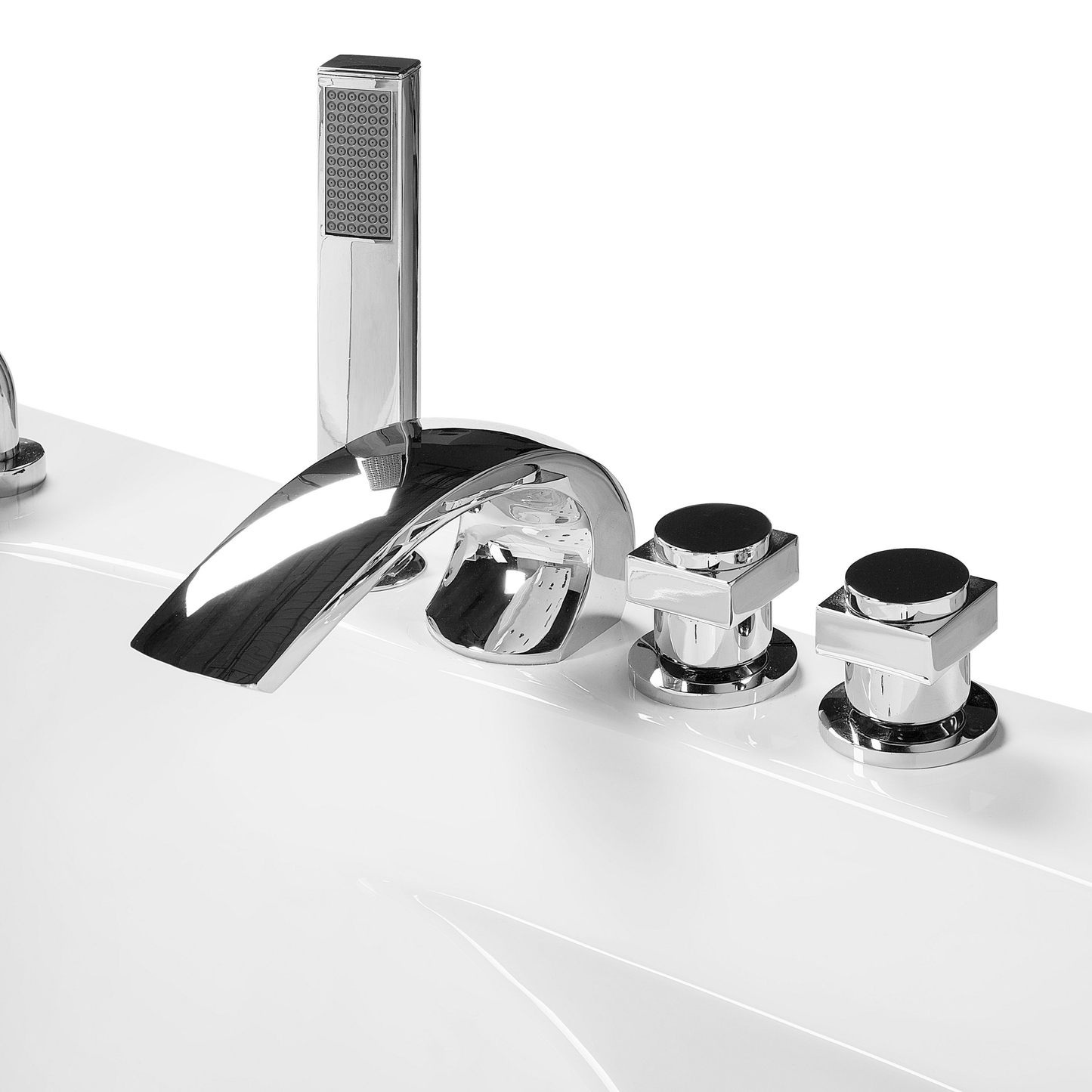 Whirlpool-Badewanne weiss Eckmodell mit LED 201 x 150 cm MANGLE