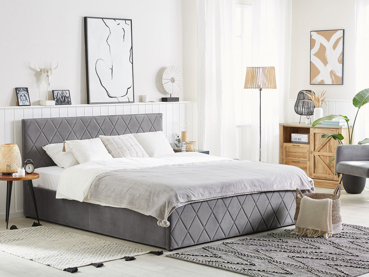 Bett mit Stauraum Samtstoff ROCHEFORT 140 x 200 cm Grau