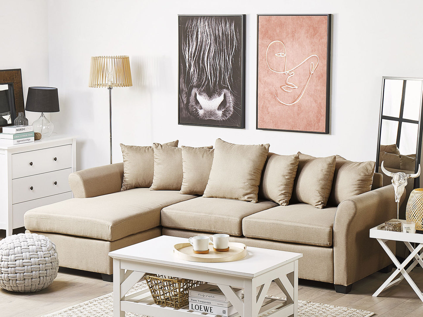 Ecksofa Polsterbezug beige rechtsseitig VIKNA