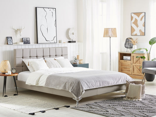 Bett mit Lattenrost Kunstleder AMBERT 140 x 200 cm Taupe