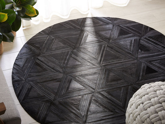 Teppich Kuhfell schwarz ⌀ 140 cm geometrisches Muster Kurzflor KASAR
