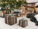 Weihnachtsdeko Rattan silber Geschenk 2er Set INARI
