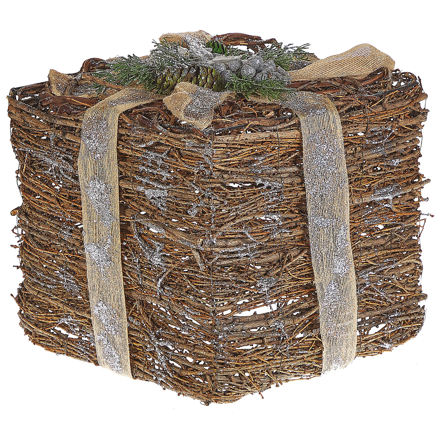 Weihnachtsdeko Rattan silber Geschenk 2er Set INARI