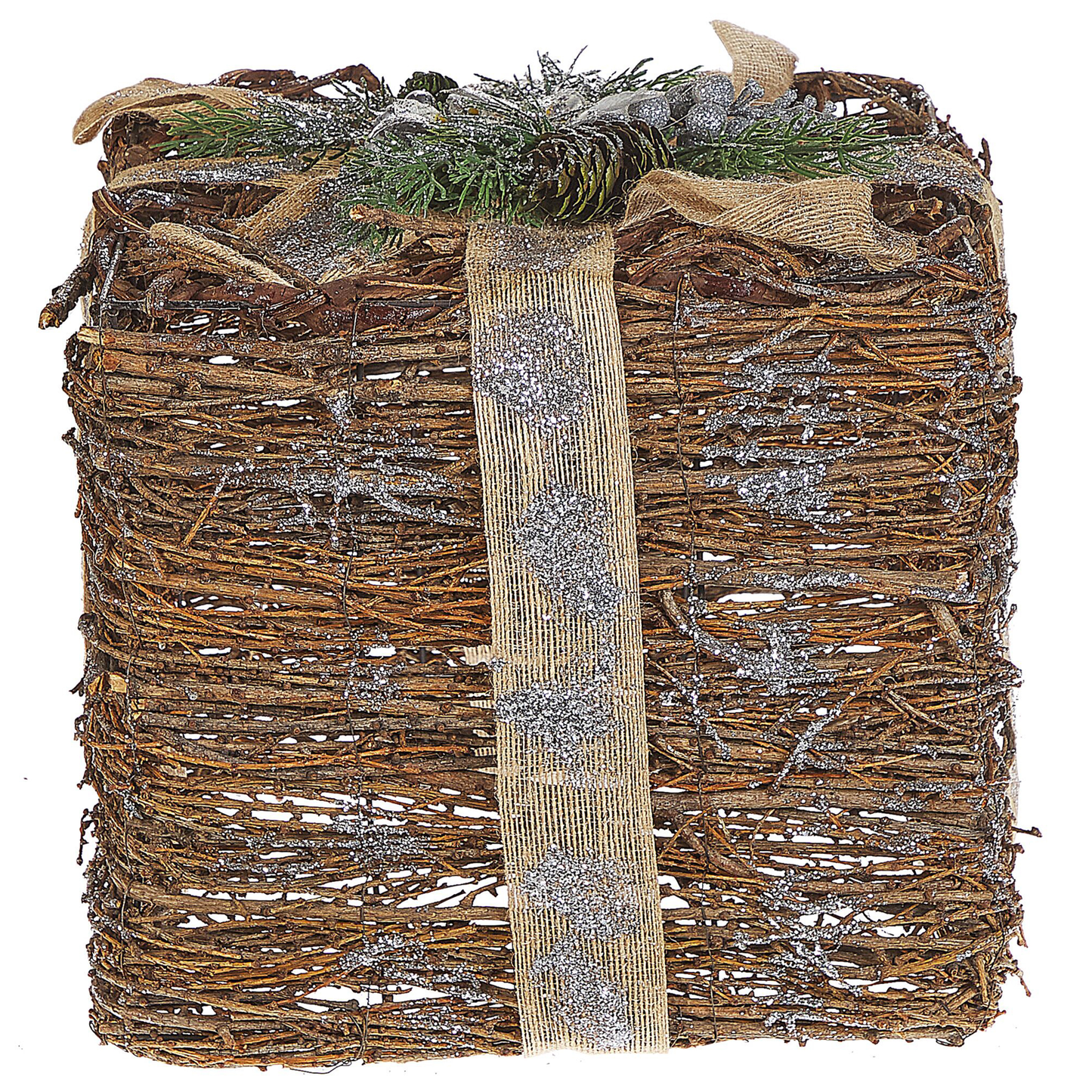 Weihnachtsdeko Rattan silber Geschenk 2er Set INARI