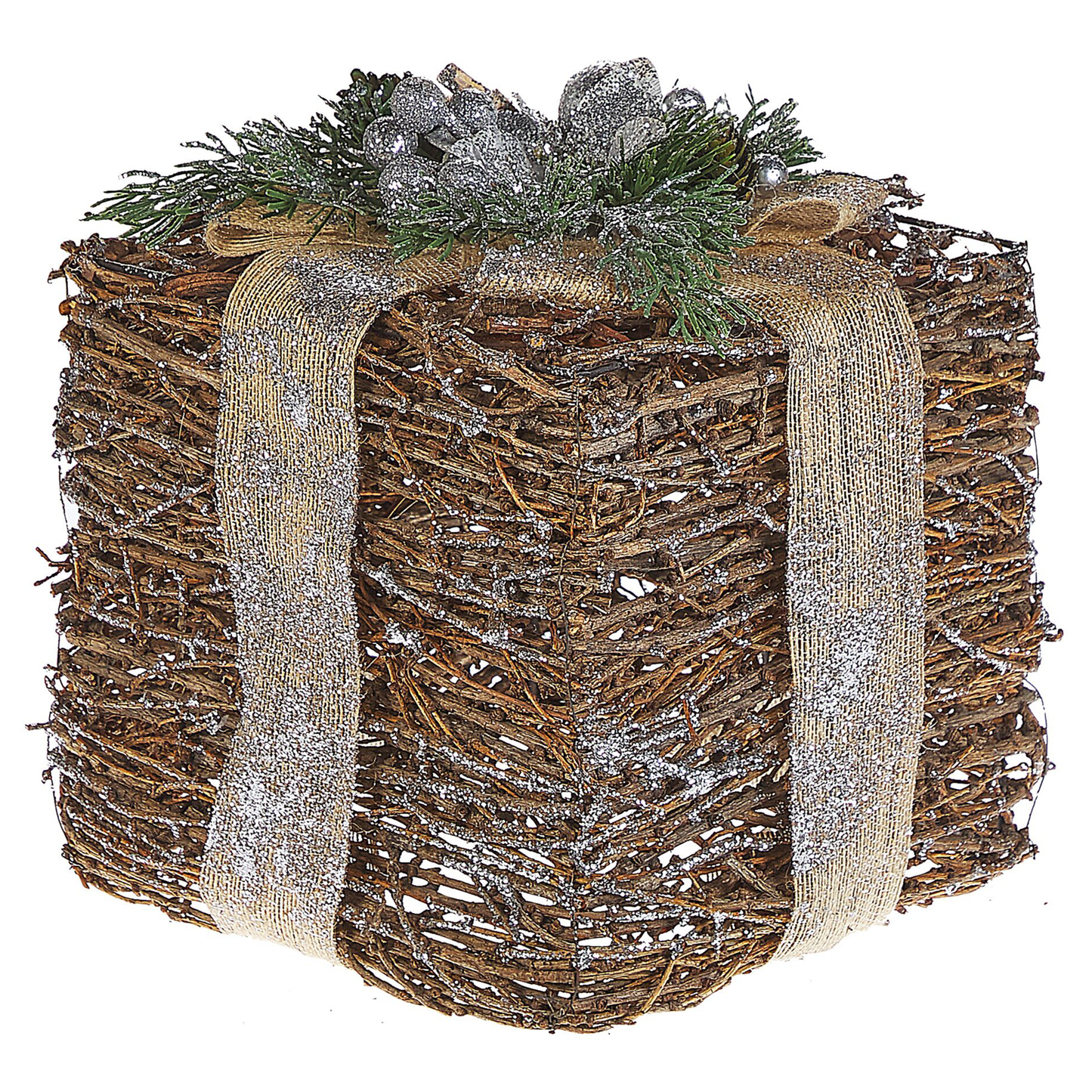 Weihnachtsdeko Rattan silber Geschenk 2er Set INARI