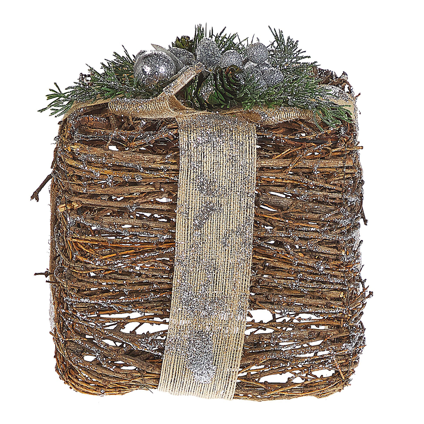 Weihnachtsdeko Rattan silber Geschenk 2er Set INARI