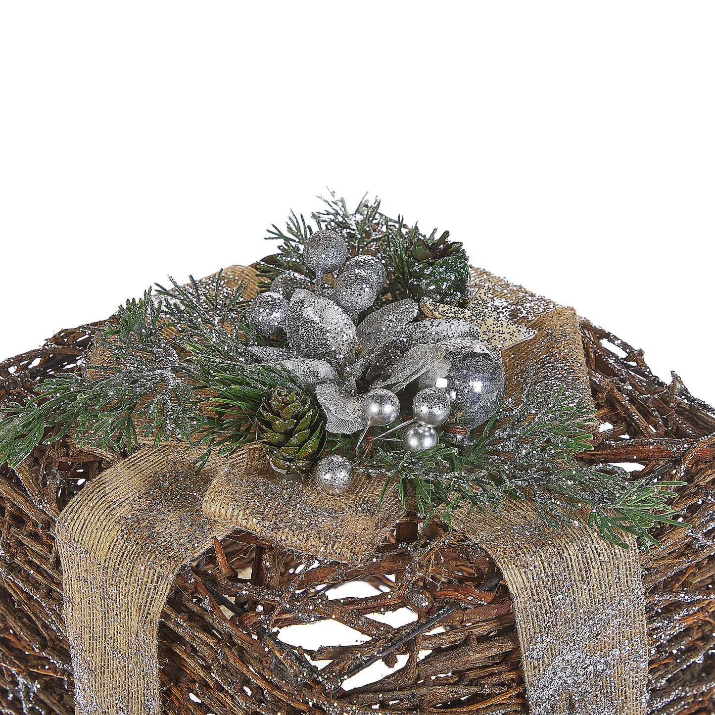 Weihnachtsdeko Rattan silber Geschenk 2er Set INARI