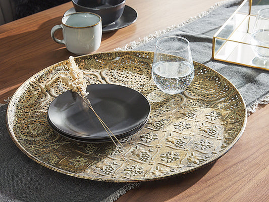 Dekotablett Metall gold Blumenmuster ø 50 cm KITNOS